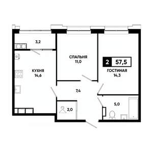 2-к квартира, вторичка, 58м2, 18/20 этаж