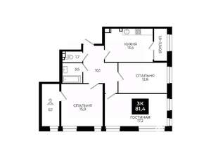 3-к квартира, вторичка, 81м2, 13/24 этаж
