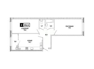 2-к квартира, вторичка, 64м2, 16/16 этаж
