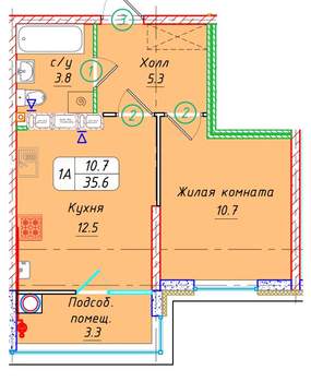 1-к квартира, вторичка, 36м2, 12/21 этаж