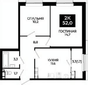 2-к квартира, вторичка, 52м2, 15/24 этаж
