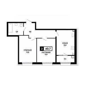 2-к квартира, вторичка, 61м2, 2/16 этаж