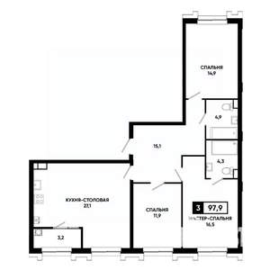 3-к квартира, вторичка, 98м2, 4/21 этаж