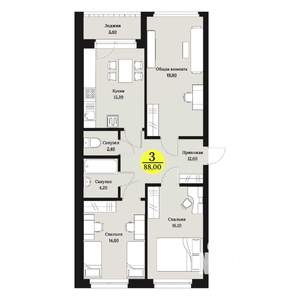 3-к квартира, вторичка, 88м2, 1/12 этаж