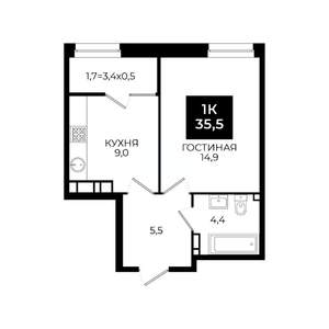 1-к квартира, вторичка, 36м2, 17/24 этаж