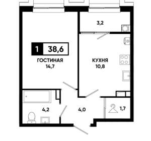 1-к квартира, вторичка, 39м2, 4/21 этаж