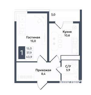 1-к квартира, вторичка, 41м2, 3/22 этаж