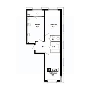 2-к квартира, вторичка, 66м2, 2/20 этаж