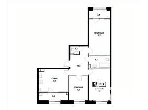 3-к квартира, вторичка, 89м2, 11/22 этаж