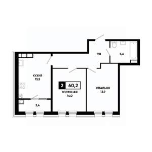 2-к квартира, вторичка, 60м2, 12/16 этаж