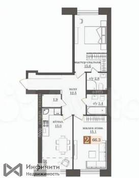 2-к квартира, вторичка, 67м2, 3/5 этаж