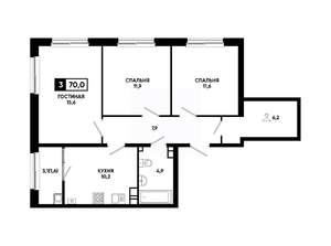 3-к квартира, вторичка, 70м2, 8/24 этаж
