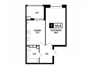 1-к квартира, вторичка, 44м2, 12/24 этаж