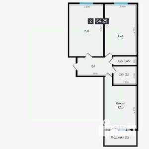 2-к квартира, строящийся дом, 54м2, 16/16 этаж