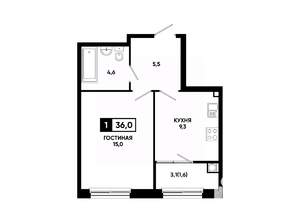 1-к квартира, вторичка, 36м2, 2/14 этаж