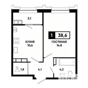 1-к квартира, вторичка, 39м2, 19/21 этаж