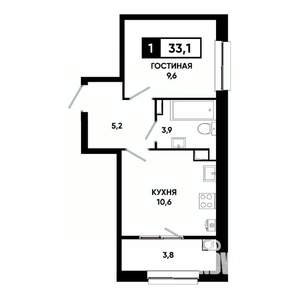 1-к квартира, вторичка, 33м2, 11/19 этаж