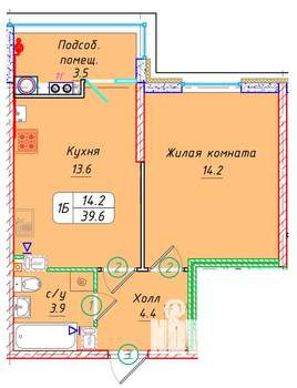 1-к квартира, вторичка, 40м2, 8/22 этаж
