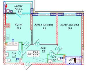 2-к квартира, вторичка, 52м2, 21/21 этаж