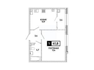 1-к квартира, вторичка, 42м2, 8/16 этаж