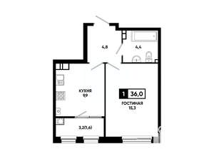 1-к квартира, вторичка, 36м2, 9/24 этаж