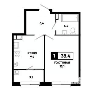 1-к квартира, вторичка, 38м2, 6/19 этаж