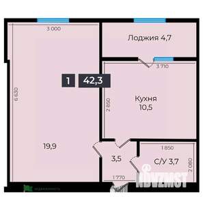 1-к квартира, вторичка, 42м2, 15/17 этаж