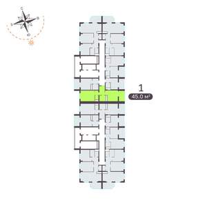 1-к квартира, вторичка, 45м2, 8/19 этаж