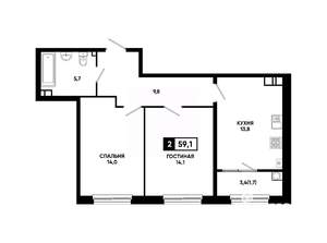 2-к квартира, вторичка, 59м2, 9/24 этаж