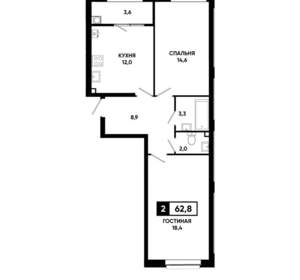 2-к квартира, строящийся дом, 63м2, 2/19 этаж