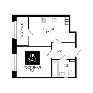 1-к квартира, вторичка, 34м2, 8/24 этаж