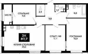 2-к квартира, вторичка, 88м2, 6/24 этаж