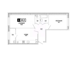 2-к квартира, вторичка, 60м2, 6/12 этаж