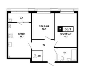 2-к квартира, вторичка, 58м2, 2/20 этаж