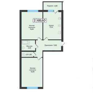 2-к квартира, вторичка, 69м2, 1/5 этаж