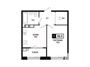 1-к квартира, вторичка, 36м2, 13/14 этаж