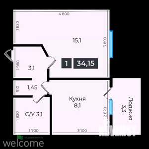 1-к квартира, вторичка, 34м2, 12/17 этаж