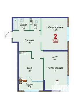 2-к квартира, вторичка, 70м2, 11/22 этаж