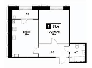 1-к квартира, вторичка, 51м2, 11/18 этаж