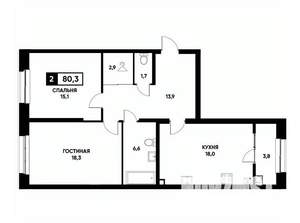 2-к квартира, вторичка, 80м2, 2/20 этаж