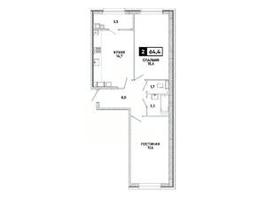 2-к квартира, вторичка, 64м2, 13/16 этаж