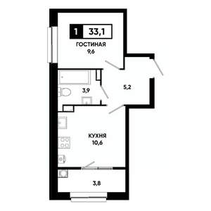 1-к квартира, строящийся дом, 33м2, 5/19 этаж