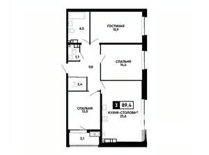 2-к квартира, вторичка, 89м2, 16/24 этаж