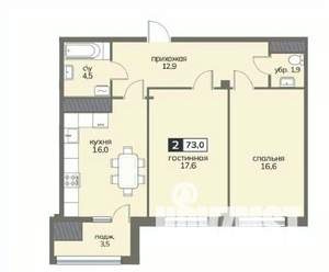 2-к квартира, вторичка, 73м2, 9/12 этаж