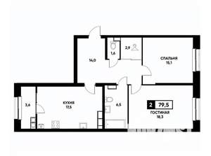 2-к квартира, вторичка, 80м2, 18/22 этаж