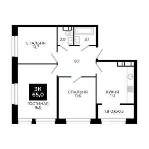 3-к квартира, вторичка, 65м2, 19/24 этаж