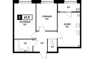 2-к квартира, вторичка, 62м2, 2/16 этаж