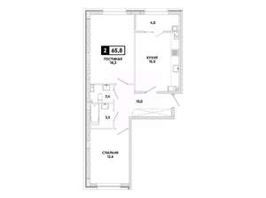 2-к квартира, вторичка, 66м2, 6/12 этаж