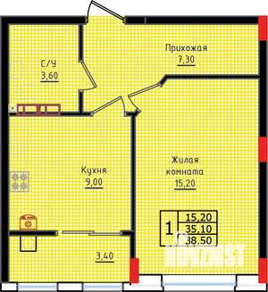 1-к квартира, строящийся дом, 39м2, 1/10 этаж