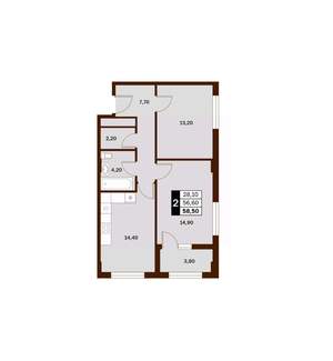 2-к квартира, вторичка, 59м2, 10/14 этаж
